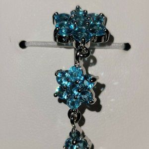 Flower w/ Round CZ Fancy Belly Button Ring Titanium Shaft/Rhodium Plated Blue